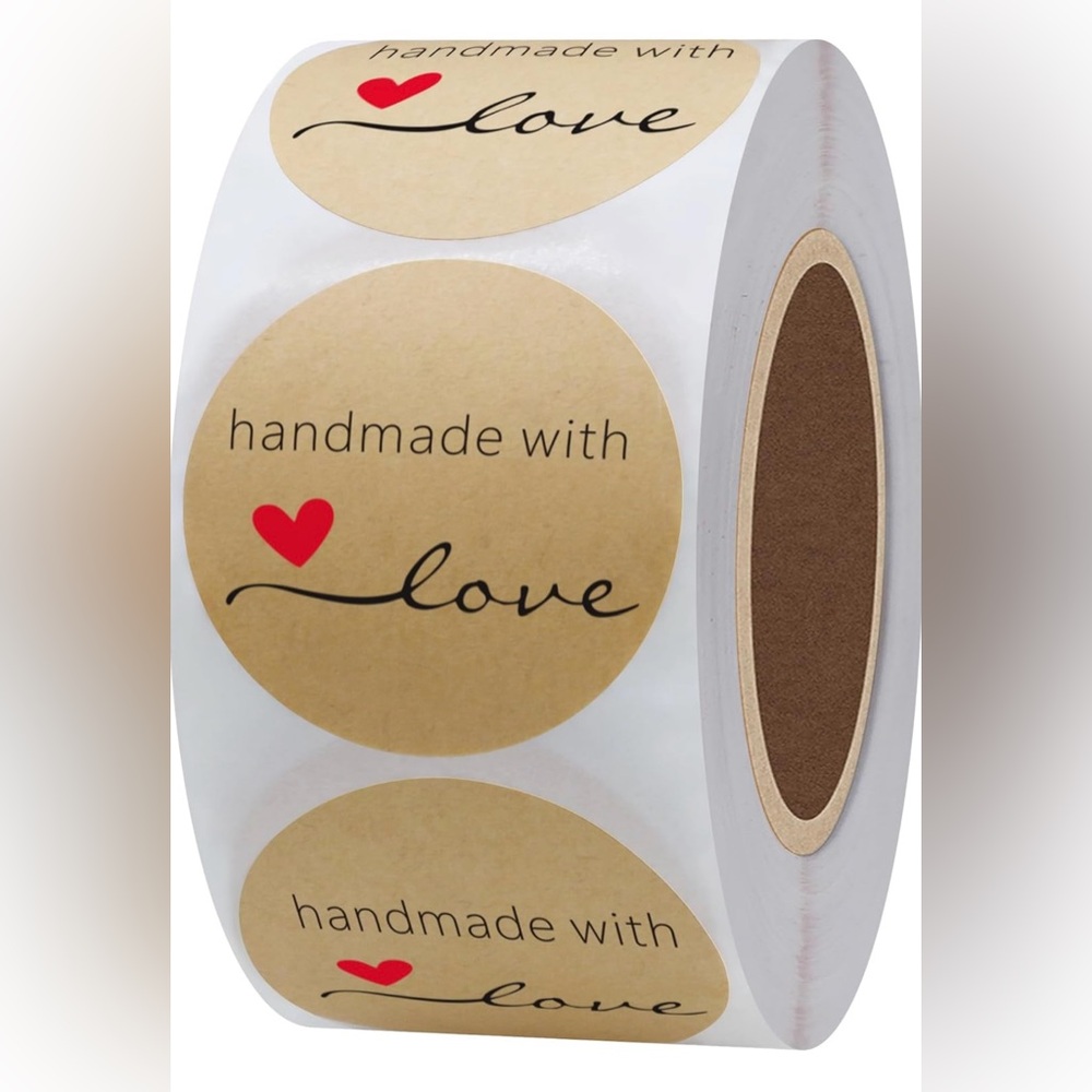 1" 500 PCS Handmade with Love Stickers,Round Kraft Paper Stickers - NWT